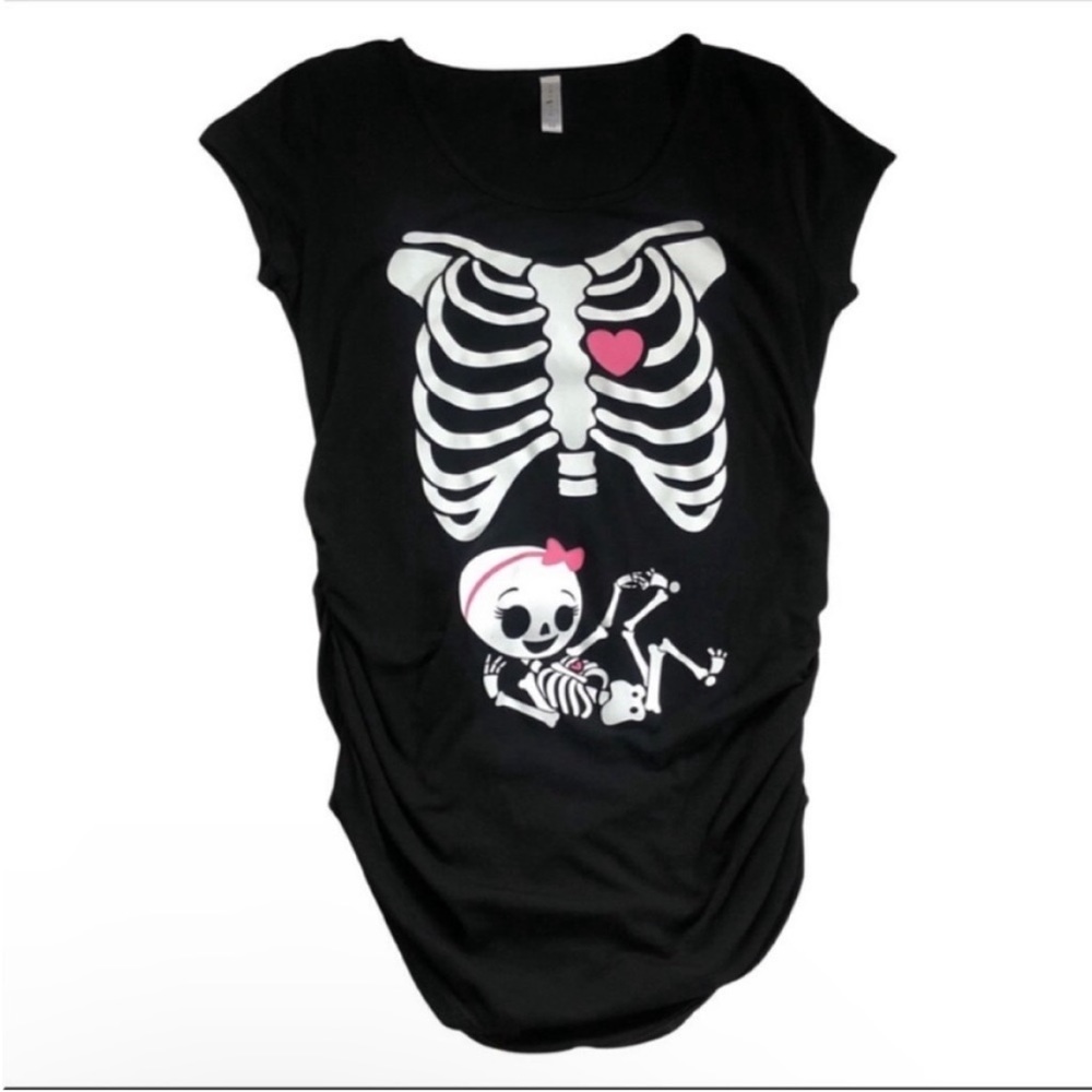 Peaberry Maternity Baby Girl Skeleton Top Black Short Sleeve Gender Reveal M